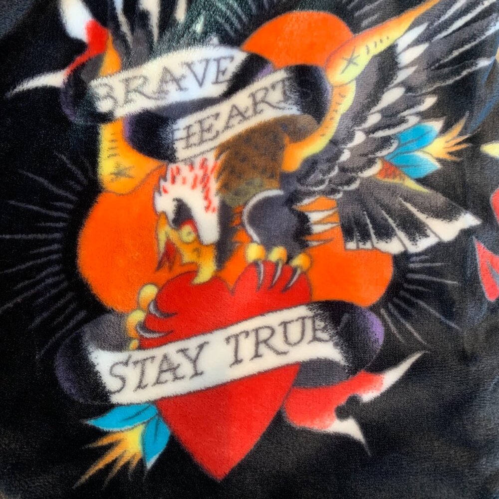 Ed Hardy NWT Throw Black Love Hearts 60x70 Oversized Plush